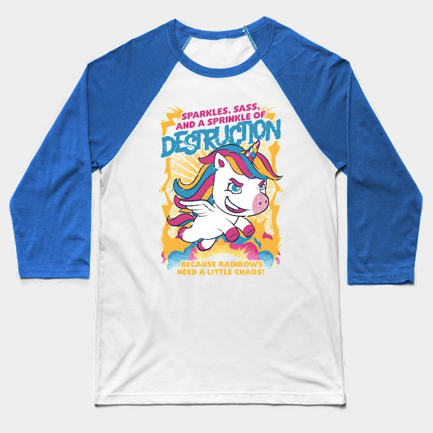 Unicorn Rainbows Destruction - Cute Funny Gift Baseball T-Shirt by Studio Mootant